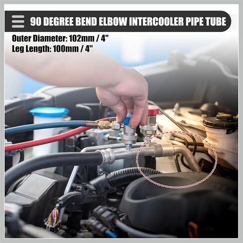 Universal 90 Degree Bend Elbow Intercooler Pipe Air Intake Tube, 4" OD, 102mm OD, Leg Length 4", 100mm Leg Length, 6061 Aluminum Alloy, Silver Tone Replacement Car Parts in Saudi Arabia