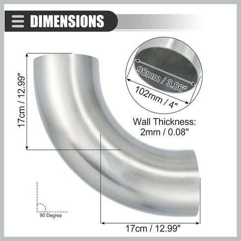 Universal 90 Degree Bend Elbow Intercooler Pipe Air Intake Tube, 4" OD, 102mm OD, Leg Length 4", 100mm Leg Length, 6061 Aluminum Alloy, Silver Tone Replacement Car Parts in Saudi Arabia