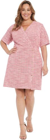 London Times Women's Women's Plus Size V-Neck Button Detail Textured A-line - Short Sleeve Office to Evening - Wrap Dress in Saudi Arabia