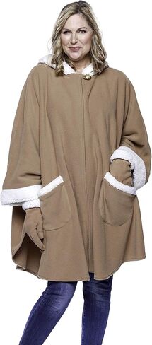 Le Moda Women’s Hooded Cape with Natural Faux Fur Trim | Winter Collection | One Size Fits All in Saudi Arabia