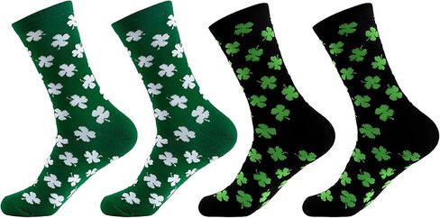 2 Pairs St. Patrick's Day Socks Mens Novelty Black Green Shamrock Stripe Irish Socks in Saudi Arabia