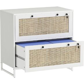 خزانة ملفات Vinsetto ذات درج من الروطان مع قفل، وخزانة ملفات جانبية مع شريط تعليق قابل للتعديل للملفات ذات الحجم A4 والحجم القانوني، وحامل الطابعة للمكتب المنزلي، طبيعي in Kuwait