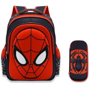 Cartoon Spider Schoolbag with Pencil Case - 3D, Waterproof, Large-Capacity for Primary School Boys (14in) in Kuwait