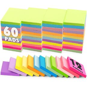 (60 Pack) Sticky Notes 1.5x2 Inches, 12 Bright Colors Self-Stick Note Pads Premium Mini Sticky Notes, Bulk Sticky Notes Pads for School, Office, Home in Kuwait