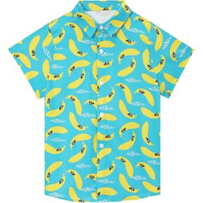 الأولاد قميص هاواي صيفي كم قصير عادية زر أسفل الشاطئ ألوها قميص الاطفال الصيف هاواي قمصان 5-14 سنة الاستوائية in Kuwait