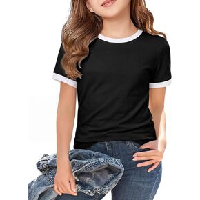 Kids Girls T Shirts Casual Short Sleeve Tee Tops Crewneck Color Block Cute Clothes 5-14 Years in Kuwait