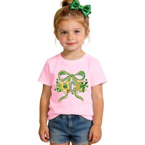 St Patrick's Day T-Shirt for Kid Toddler Girls Bow Lucky Shirts Clover Tees Irish Outfit Shamrock Tops 3-10Y in Kuwait