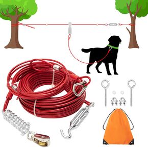 100 ft Dog Tie Out Cable with 10ft Runner Cable - Heavy Duty Long Dog Leash for Yard Training Camping Hiking Outside - Chew Proof Lead Trolley Cable with Buffer for Small Medium Large Dogs Silver in Kuwait