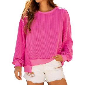 سترة نسائية كبيرة الحجم من FAIMILORY بياقة دائرية وأكمام طويلة وبلوك ملون، سترة فضفاضة غير رسمية ملابس Y2K in Kuwait