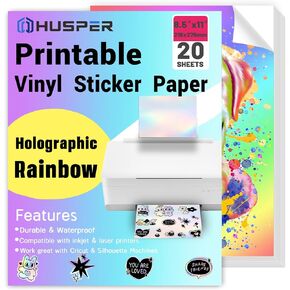 ورق ملصقات فينيل ثلاثي الأبعاد بألوان قوس قزح، مقاس 8.5 × 11 بوصة، مقاوم للماء قابل للطباعة، متوافق مع نفث الحبر، طابعات الليزر، كريكت، صورة ظلية (50 ورقة قوس قزح) in Kuwait