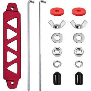 Battery Hold Down Kit, Aluminum Alloy Battery Tie Down Mount Bracket, Batterys Hold Down Bracket with J Bolts, Universal 8.5" Triangular Five-Hole Car Batterys Holder Kit(Red in Saudi Arabia