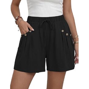 ZJCT شورت كتان للنساء صيفي غير رسمي واسع الساق عالي الخصر برباط شورت 2026 عطلة الشاطئ قصير مع جيوب in Kuwait
