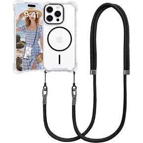 for iPhone 17 Pro Case with Crossbody Lanyard, Compatible with MagSafe, Clear Magnetic Phone Case with Strap Adjustable, Shockproof Drop Protection, for iPhone 17 Pro 6.3'' in Kuwait