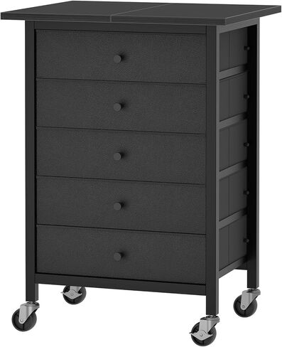 5 Drawer File Cabinet,Rolling Filing Chest Cabinet with Wheels, Under Desk Storage Organizer, Printer Stand with Non-Woven Fabric Drawer, for Home Office, Study, Rustic Brown FCHR4801 in Saudi Arabia