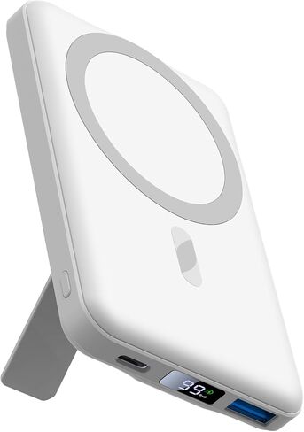 AOGUERBE لشاحن محمول Mag-Safe، بنك طاقة مغناطيسي 10000 مللي أمبير في الساعة 22.5 وات شحن سريع، حزمة بطارية صغيرة لاسلكية مع شاشة LED وحامل قابل للطي لسلسلة iPhone 17/16/15/14/13/12 (أسود سبج) in Kuwait