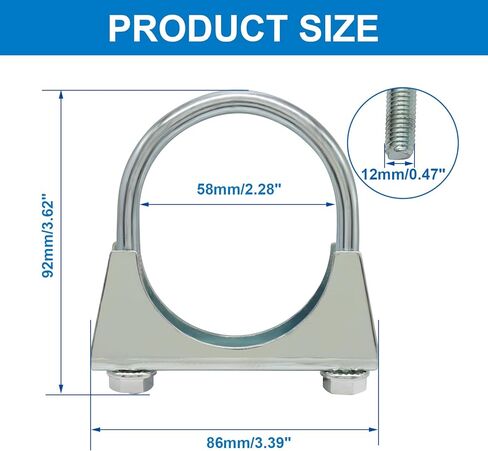 Murtenze 2 Pack 2 "U-Bolt Muffler العادم المشابك، الفولاذ المقاوم للصدأ كاتم الصوت العادم كليب للسيارات والمركبات in Kuwait