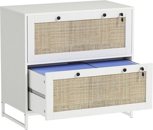 خزانة ملفات Vinsetto ذات درج من الروطان مع قفل، وخزانة ملفات جانبية مع شريط تعليق قابل للتعديل للملفات ذات الحجم A4 والحجم القانوني، وحامل الطابعة للمكتب المنزلي، طبيعي in Kuwait