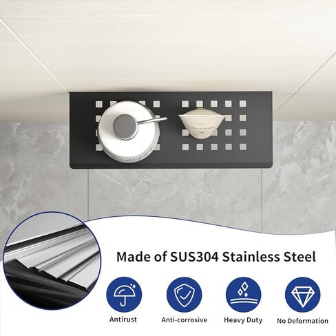 رف دش عائم من Bernkot، مقاس 10 بوصات أسود غير لامع 304 رف جدار مجوف من الفولاذ المقاوم للصدأ للمرحاض، رف حمام مستطيل مصمم للخدمة الشاقة لإعادة تشكيل الجدار المبلط، لا حاجة للحفر in Kuwait