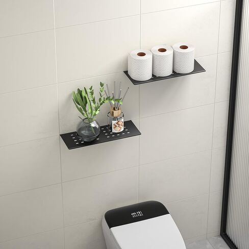 رف دش عائم من Bernkot، مقاس 10 بوصات أسود غير لامع 304 رف جدار مجوف من الفولاذ المقاوم للصدأ للمرحاض، رف حمام مستطيل مصمم للخدمة الشاقة لإعادة تشكيل الجدار المبلط، لا حاجة للحفر in Kuwait