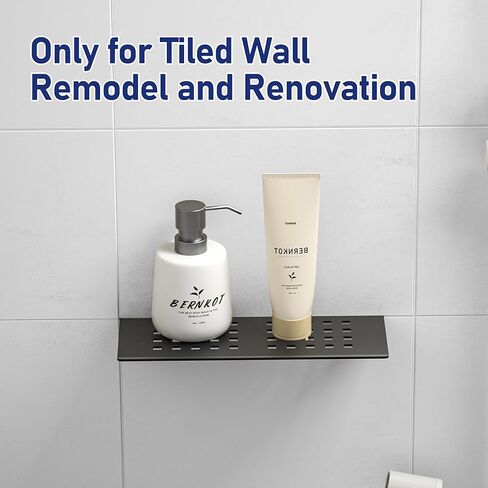 رف دش عائم من Bernkot، مقاس 10 بوصات أسود غير لامع 304 رف جدار مجوف من الفولاذ المقاوم للصدأ للمرحاض، رف حمام مستطيل مصمم للخدمة الشاقة لإعادة تشكيل الجدار المبلط، لا حاجة للحفر in Kuwait