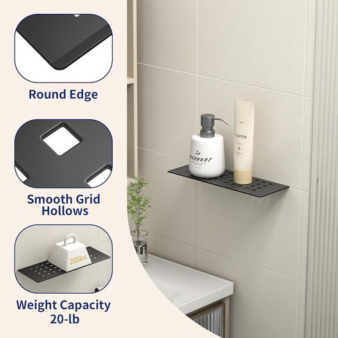 رف دش عائم من Bernkot، مقاس 10 بوصات أسود غير لامع 304 رف جدار مجوف من الفولاذ المقاوم للصدأ للمرحاض، رف حمام مستطيل مصمم للخدمة الشاقة لإعادة تشكيل الجدار المبلط، لا حاجة للحفر in Kuwait