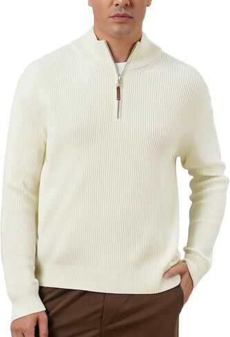 سترة VPG للرجال بسحاب ربع، مقاس عادي، خفيفة الوزن ورقبة وهمية محاكة مخططة وأكمام طويلة 1/4 سحاب in Kuwait