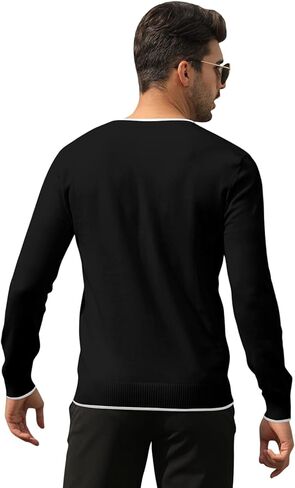Men's Cotton V Neck Sweater Knitted Jumper Sweater Long Sleeve Pullover Top in Saudi Arabia