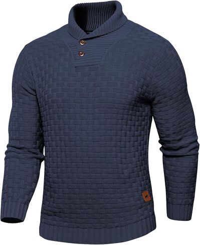 Mens Thermal Pullover Sweaters Long Sleeves Slim Fit Pure Cotton Sweaters Stand Collar Knitted Buttons Winter in Saudi Arabia