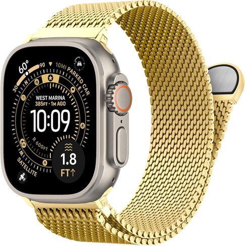 حلقة شبكية ميلانيزية من BXUXOHS متوافقة مع Apple Watch Ultra 3/2/1 Band 49mm 46mm 45mm 44mm 42mm 41mm 40mm للرجال والنساء، حزام مغناطيسي معدني من الفولاذ المقاوم للصدأ لسلسلة iWatch Ultra 11/10/9/8/7/6/5/4/SE in Kuwait