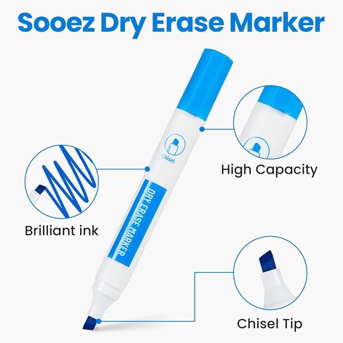 أقلام تحديد قابلة للمسح الجاف من Sooez، أقلام تحديد سبورة بيضاء منخفضة الرائحة مع طرف إزميل، ألوان متنوعة 6 قطع، حبر نابض بالحياة وطويل الأمد. مخصص للمراهقين والبالغين، غير مخصص للأطفال in Kuwait