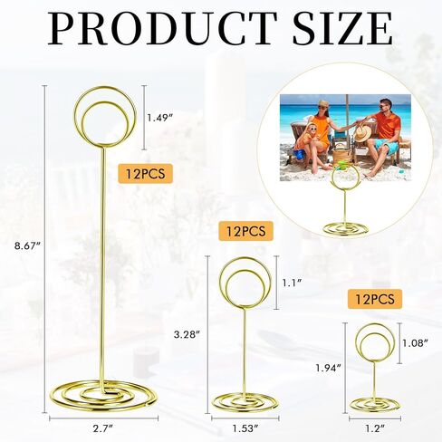 36 PCS Gold Table Number Holders 3 Sizes Round Metal Place Card Holders for Wedding Party Office Memo Photo Display in Kuwait