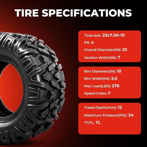 ATV/UTV Tires 23x7-10,All-Terrain Mud Tires 23x7x10,4-Ply,Non-Directional Tread,Tubeless,Set of 2 in Saudi Arabia