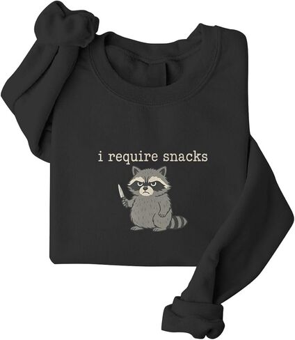 Funny Raccoon I Require Snacks Oversized Graphic Sweatshirts for Women Funny Sarcasm Humor Long Sleeve Pullovers in Saudi Arabia