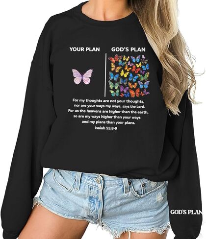 God's Plan Sweatshirts Women Christian Jesus Sweatshirt Long Sleeve Crewneck Oversized Tops Bible Verse Pullovers in Saudi Arabia