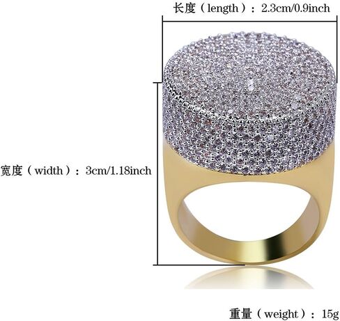 مثلج خارج شخصية الموضة عصابة رأس كبيرة 18K مطلية بالذهب بلينغ تشيكوسلوفاكيا مقلد الماس الهيب هوب الدائري للرجال النساء in Kuwait