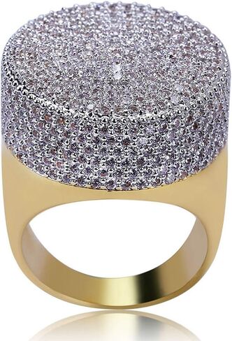 مثلج خارج شخصية الموضة عصابة رأس كبيرة 18K مطلية بالذهب بلينغ تشيكوسلوفاكيا مقلد الماس الهيب هوب الدائري للرجال النساء in Kuwait