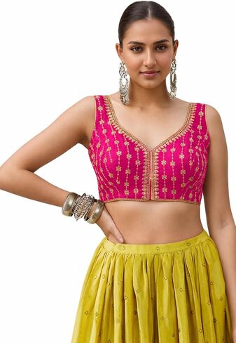 TRENDMALLS Women's Dhupion Silk Embroidery Sequence Work Blouse Choli Stylish Blouse Ready to Wear Free Size in Saudi Arabia