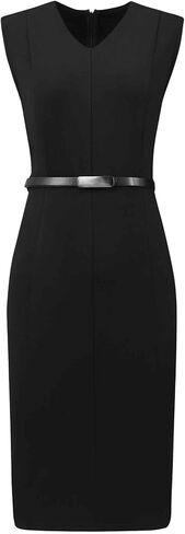 Women's Sleeveless 2026 Funeral Dress V-Neck Office Sheath Dresses with Belt in Saudi Arabia