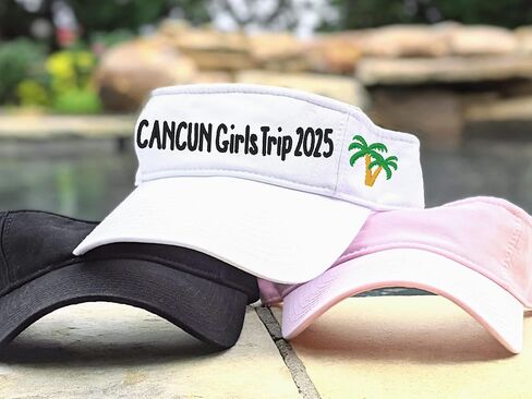 Custom Text Palm Tree Visor Hat Cap, Embroidered Personalized Name Monogram Monogrammed, Cabo Cancun Cruise Beach Trip Vacation Girls Trip Maui Florida Orlando Key West Miami Myrtle Beach Spring Break in Kuwait