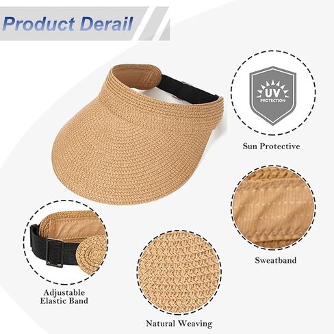 3 عبوات من القش قبعة للوقاية من الشمس للنساء في الصيف للحماية من الأشعة فوق البنفسجية بحافة واسعة على شكل ذيل حصان من القش قبعة الشاطئ للسيدات على طراز قبعة الجولف أقنعة الشمس باللون الأسود in Kuwait