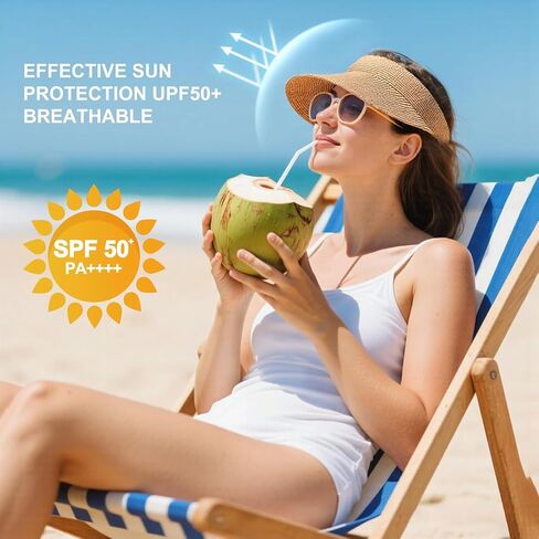 3 عبوات من القش قبعة للوقاية من الشمس للنساء في الصيف للحماية من الأشعة فوق البنفسجية بحافة واسعة على شكل ذيل حصان من القش قبعة الشاطئ للسيدات على طراز قبعة الجولف أقنعة الشمس باللون الأسود in Kuwait