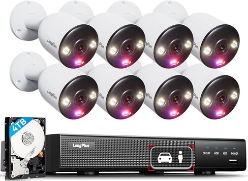 نظام كاميرا مراقبة LongPlus 4K 8CH مع محرك أقراص ثابتة سعة 2 تيرابايت، وكاميرات مراقبة منزلية NVR، و4 كاميرات IP PoE في الهواء الطلق، ونظام أمان كاميرا CCTV مع اكتشاف الحيوانات الأليفة في السيارة، ومنبه أضواء فلاش زرقاء وحمراء، 24/7 in Saudi Arabia