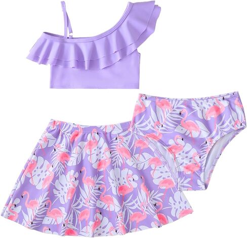 ملابس سباحة للفتيات الصغيرات بدلة استحمام تانكيني بيكيني مجموعة ملابس سباحة للفتيات مكشكشة بالزهور ملابس سباحة للأطفال مع تنورة in Kuwait