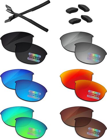 Bowyer 6 Pairs POLARIZED Replacement Lenses & Rubber Kits for Oakley Half Jacket 2.0 OO9144 Sunglass (Black + Titanium Mirror + Surf Blue Mirror + Fire Red Mirror + Jade Green Mirror + Brown) in Saudi Arabia