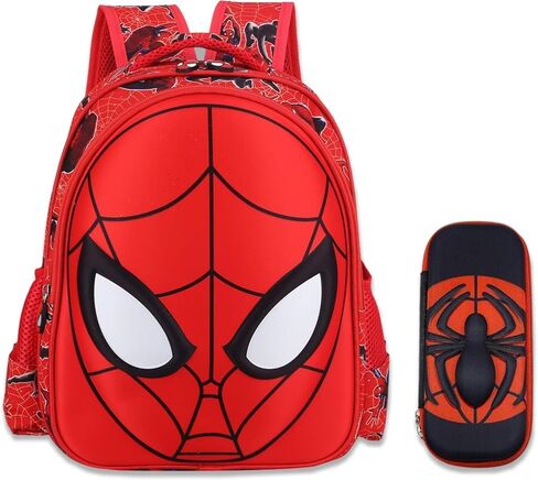 Cartoon Spider Schoolbag with Pencil Case - 3D, Waterproof, Large-Capacity for Primary School Boys (14in) in Saudi Arabia