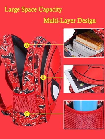 Cartoon Spider Schoolbag with Pencil Case - 3D, Waterproof, Large-Capacity for Primary School Boys (14in) in Saudi Arabia