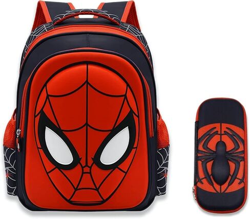 حقيبة مدرسية على شكل عنكبوت كرتوني مع مقلمة - ثلاثية الأبعاد، مقاومة للماء، ذات سعة كبيرة للأولاد في المدارس الابتدائية (14 بوصة) in Kuwait