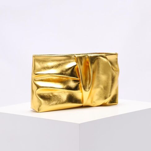 Ruched Gold Clutch Purse for Women Pu Leather Evening Bag Unique Crossbody Handbag for Wedding Party Prom in Saudi Arabia