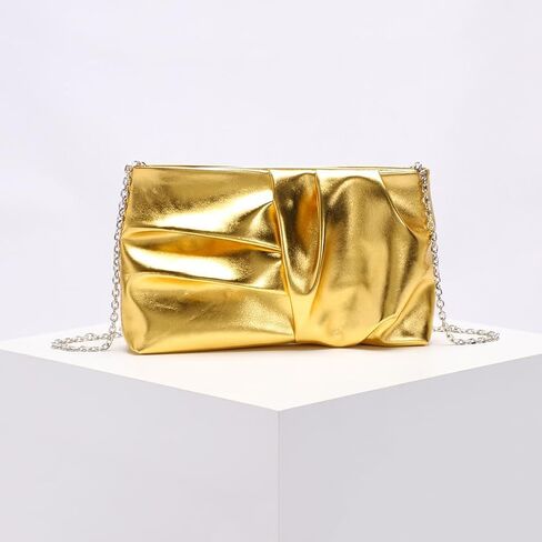 Ruched Gold Clutch Purse for Women Pu Leather Evening Bag Unique Crossbody Handbag for Wedding Party Prom in Saudi Arabia