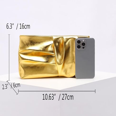 Ruched Gold Clutch Purse for Women Pu Leather Evening Bag Unique Crossbody Handbag for Wedding Party Prom in Saudi Arabia